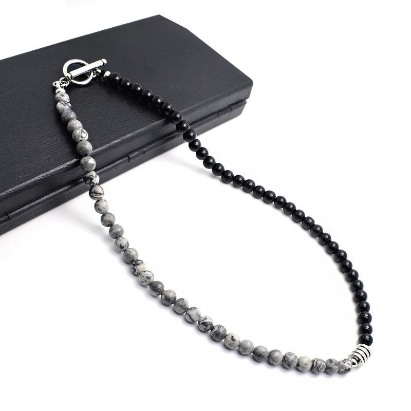 Модное мужское ожерелье 6 мм, натуральный камень-карта, обсидиан, ошейник, мужской хип-хоп, рок-панк, колье, ошейник, ювелирные изделия из нержавеющей стали