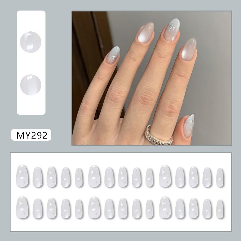 Simple and cold gradual change cat eye star temperament girl white ins wind removable manicure 30 pieces