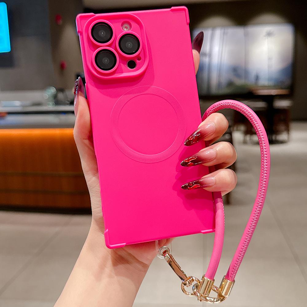 Для чехла Magsafe Кожаный ручной ремешок Шнурок для iPhone 16 15 14 13 Pro Max Магнитная беспроводная зарядка Ударопрочная мягкая накладка