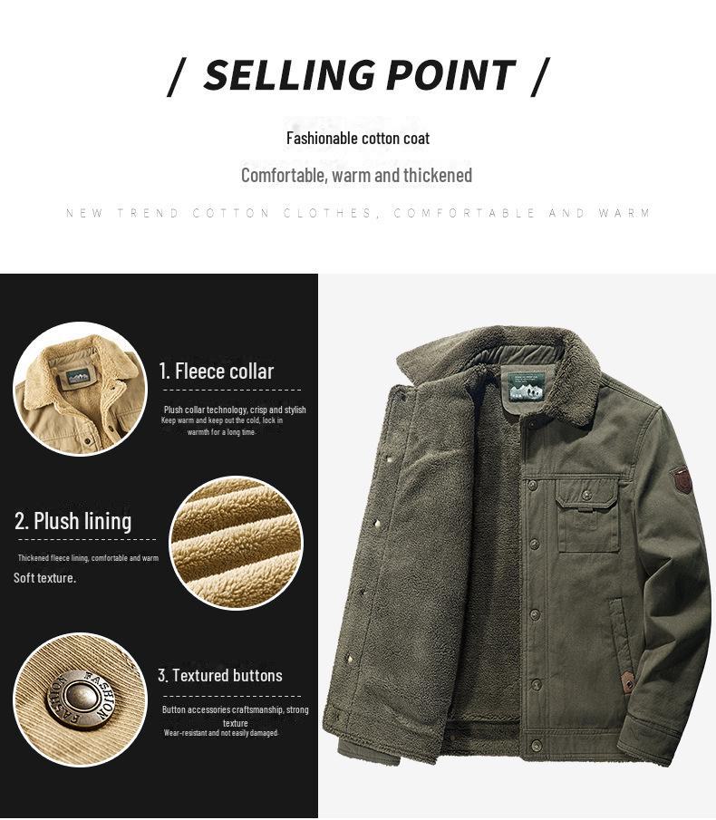 Men's Winter Lambskin Lapel Workwear Jacket - Plus Velvet, Large, Loose, Warm, Thickened Cotton Coat
