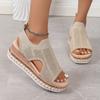 Модные новые летние сандалии на танкетке для женщин, больших размеров, удобная обувь для женщин, вязаные эластичные слипоны, легкие сандалии для ходьбы для женщин