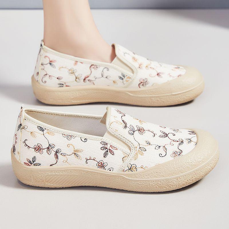 Women's Shoes Casual Shoes Summer New Style Shallow Mouth Flat Sole One Foot Comfortable Mother's Shoes Soft Sole Not Tired Feet Breathable