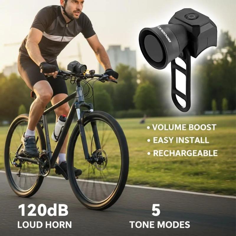 Rechargeable Electric Bike Horn 120dB Loud Bicycle Bell IPX6 Waterproof 5 Sound Modes Quick Mount for MTB Road Bike Scooter