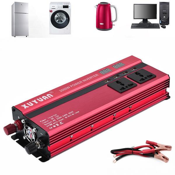 Автомобильный инвертор 2000 Вт, 4 выходных порта USB, двойной светодиодный дисплей, преобразователь синусоидальной волны постоянного тока 12 В/24 В в переменный ток 110 В/220 В