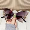 New Butterfly Shape Diamond Rimless Sunglasses Fashionable Internet Celebrity Sunglasses for Women High-end Sunglasses