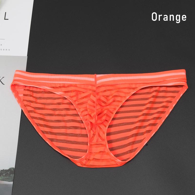 Men Mesh Striped Transparent Briefs Low Waist Ultra-thin Ice Silk Sexy Breathable Underwear Underpant Men Gays Sissy Panties