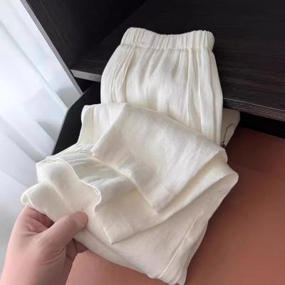 Белые хлопковые льняные брюки широкого кроя, женские летние тонкие свободные ленивые драпированные прямые брюки с высокой талией, повседневные брюки