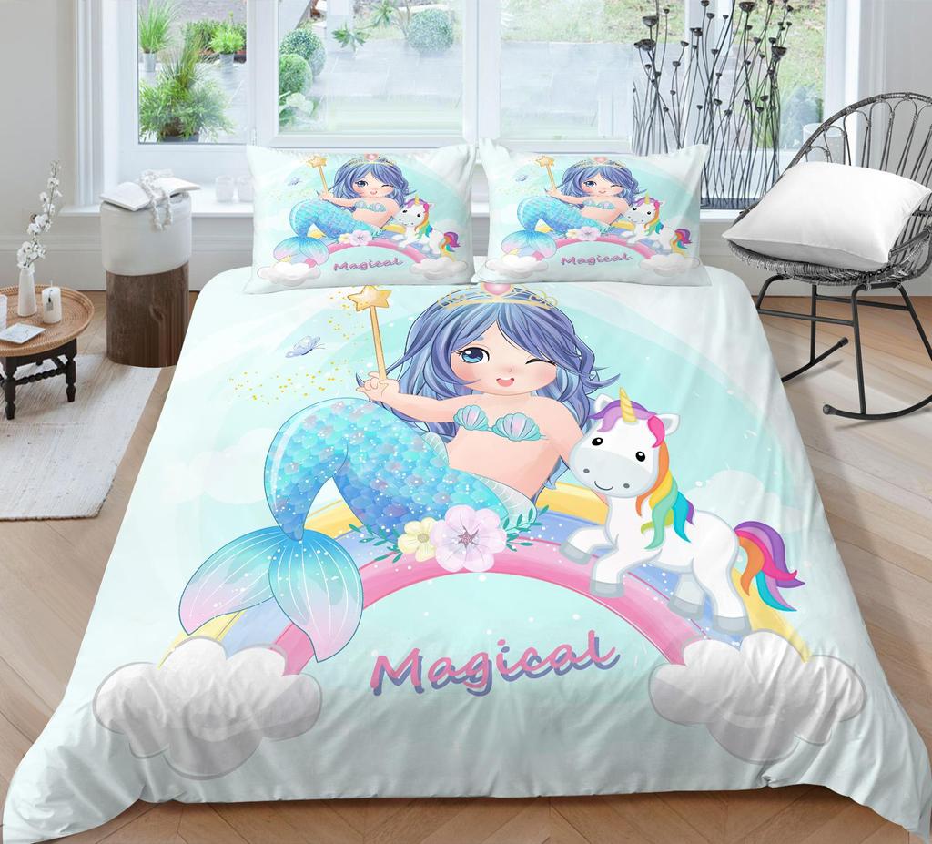 Комплект постельного белья с 3D узором русалки, пододеяльник с рисунком красоты, наволочка из 2 или 3 предметов, ткань из микрофибры, мягкое и удобное украшение для дома