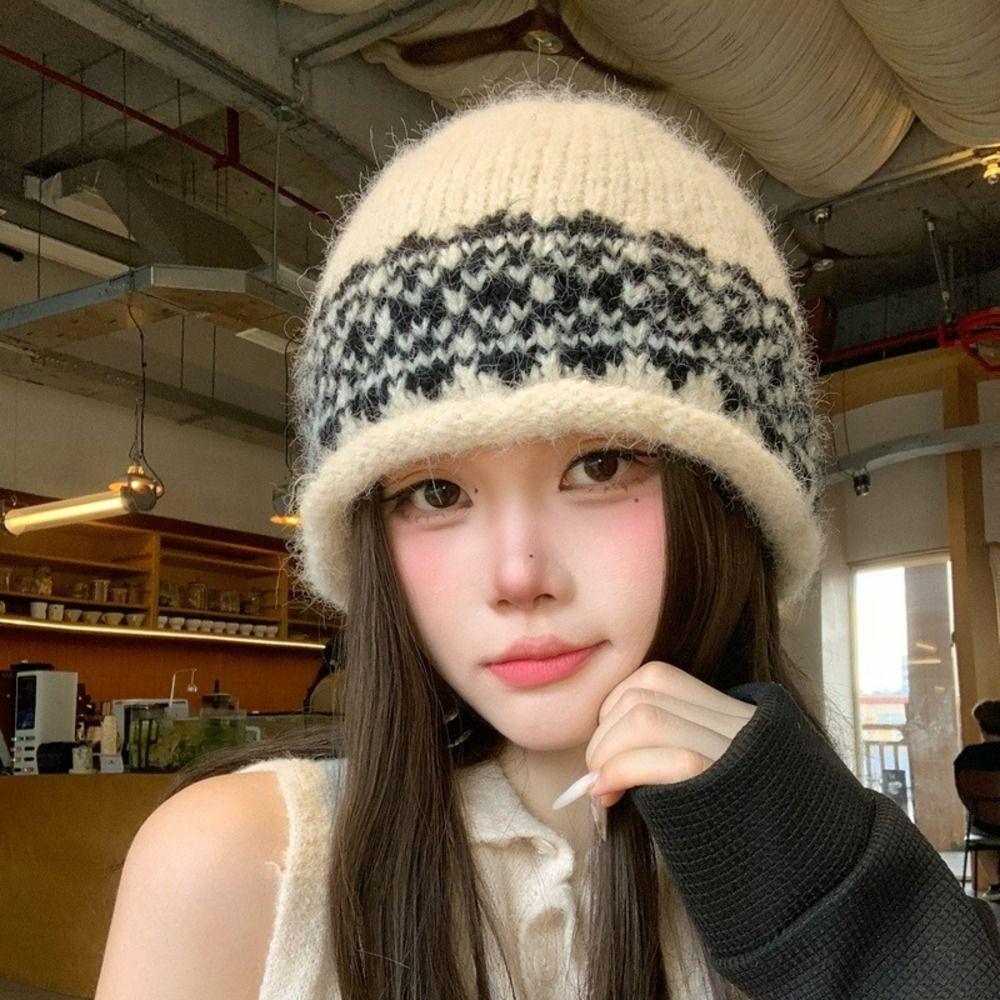 Face Slimming Rolled Edge Knitted Beanie Hat 53-60CM Fall Winter Hat Casual Daily