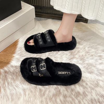 Женские зимние модные мягкие теплые новые удобные тапочки на плоской подошве с мехом, уличные пушистые тапочки, домашняя мягкая плюшевая обувь, женские роскошные тапочки