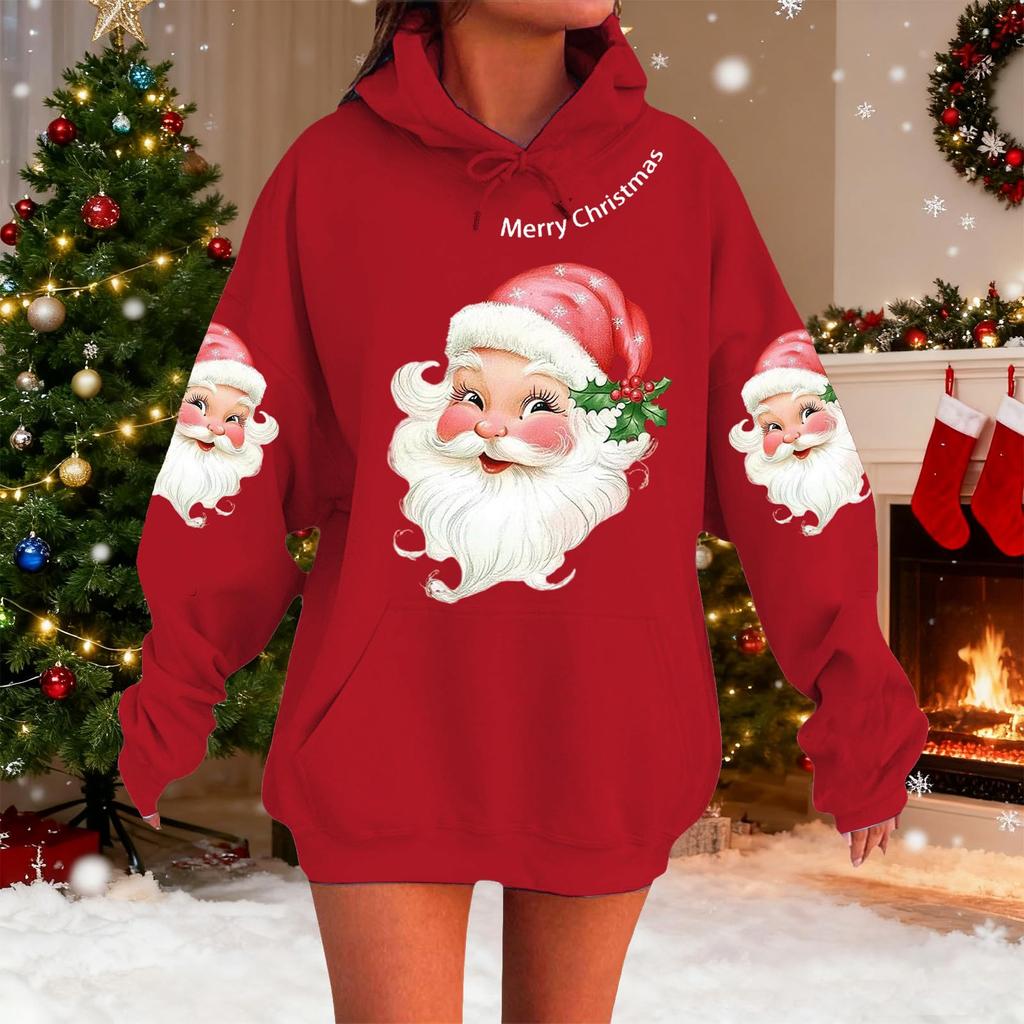 Женский модный повседневный худи с длинным рукавом и принтом для рождественской праздничной вечеринки