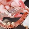 Новые женские часы Простота Квадратные Кварцевые часы Часы Роскошные Стразы Модные Наручные часы Женские Круглые часы Relogio Feminino