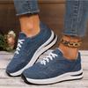 Blue Denim Platform Sneakers Women Fashion Thick Sole Lace Up Sports Shoes Woman Plus Size 43 Comfortable Casual Female Sneakers
