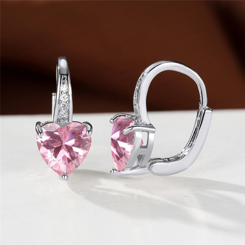 1 пара серег-клипс из серебра/розового/желтого золота в форме сердца с розовым камнем, обручальное кольцо, висячие серьги-крючки, ювелирные изделия
