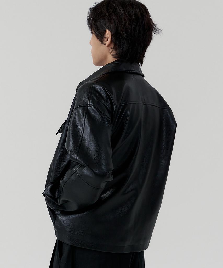 GNOK Trucker Crop Leather Jacket [Black]