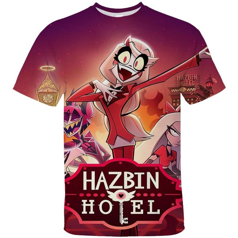 Детские футболки Hazbin Hotel Prited Летняя футболка с коротким рукавом для мужчин и детей Горячая модная уличная одежда для взрослых и детей