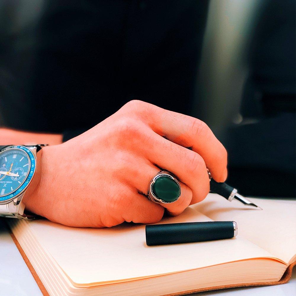 Yeşil Akik Taşlı 925 Ayar Gümüş Yüzük