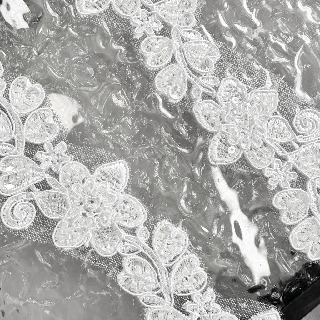 White Mesh Handmade Beads Three-Dimensional Flower Lace Clothing Skirt Dress Wedding Decoration Lace Accessories