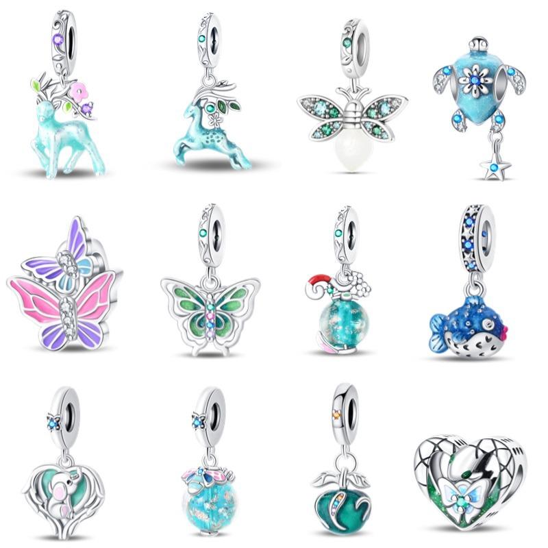 S925 Silver Glow In The Dark Butterfly Deer And Firefly Pendant Beaded Bracelet Necklace DIY Jewelry Making Kit