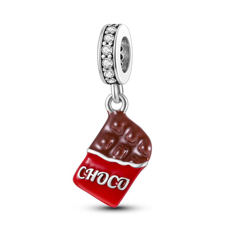 925 Silver Red Color Charms Bead Lipstick High Heels Heart Strawberry Dangle Fit Bangle Bracelet DIY Jewelry