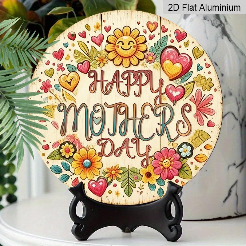 2D Flat Retro Aluminum Wall Decorations in Various Sizes. Warm, Hand-painted Mother's Day Theme with Watercolor Flower and Heart Patterns. Ideal for