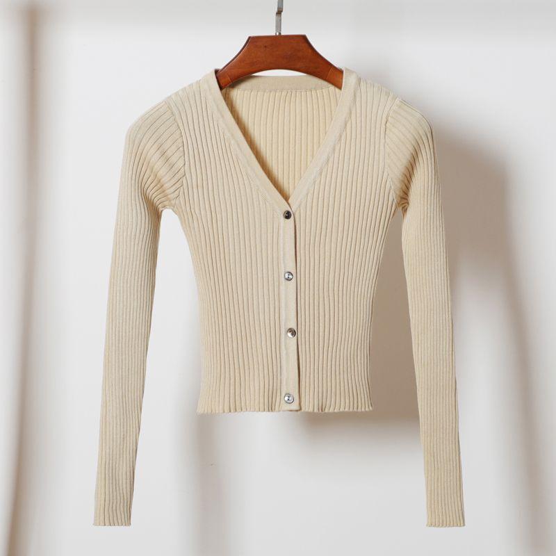 Новые женские кардиганы, свитер 2020, модный тонкий женский вязаный свитер с длинными рукавами и пуговицами, с v-образным вырезом, свитер, пальто, весна-осень