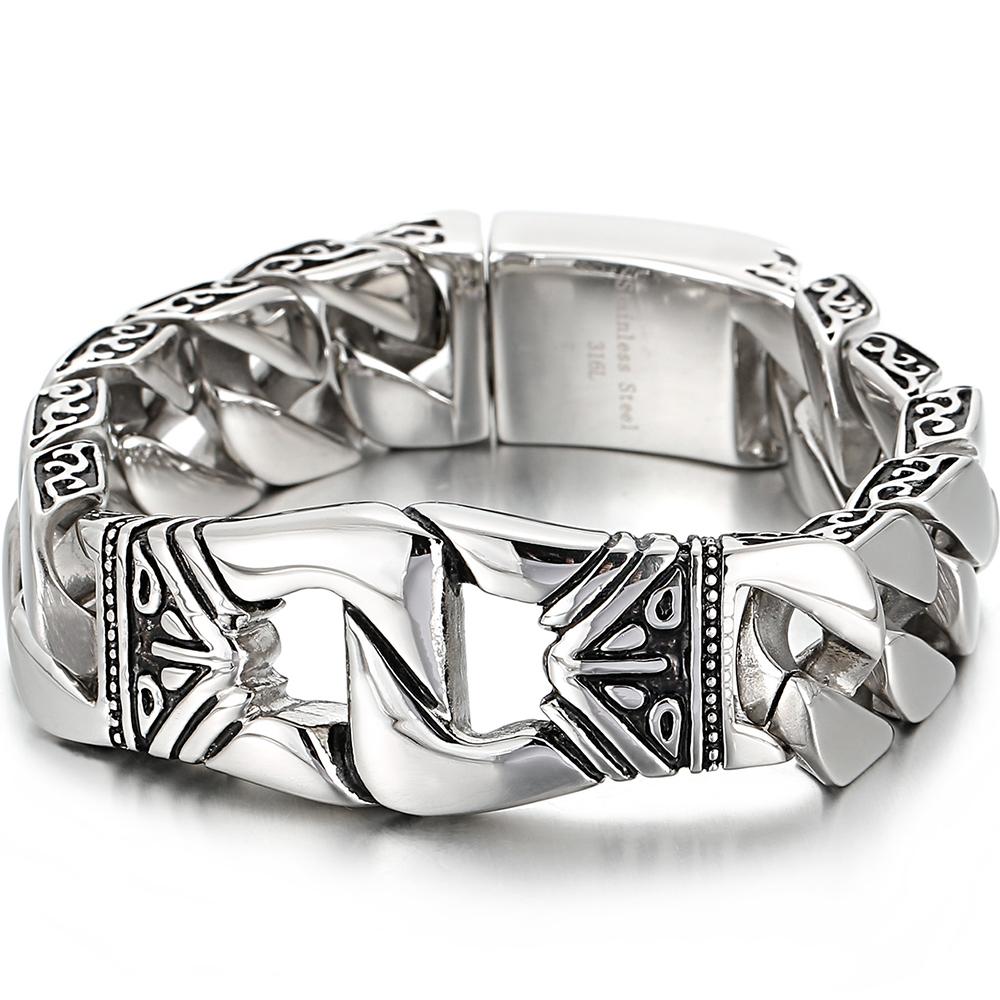 Heavy Stainless Steel Man Bracelet Homme 18MM Curb Link Chain Men's Bracelets for Men On Hand Bands Totem Viking Jewelry
