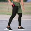 Men Gym Leggings Sweatpants Quick Dry Running 2 In 1 Compression Elastic Track Pants Workout Seamless Joggers Tights Sport Man