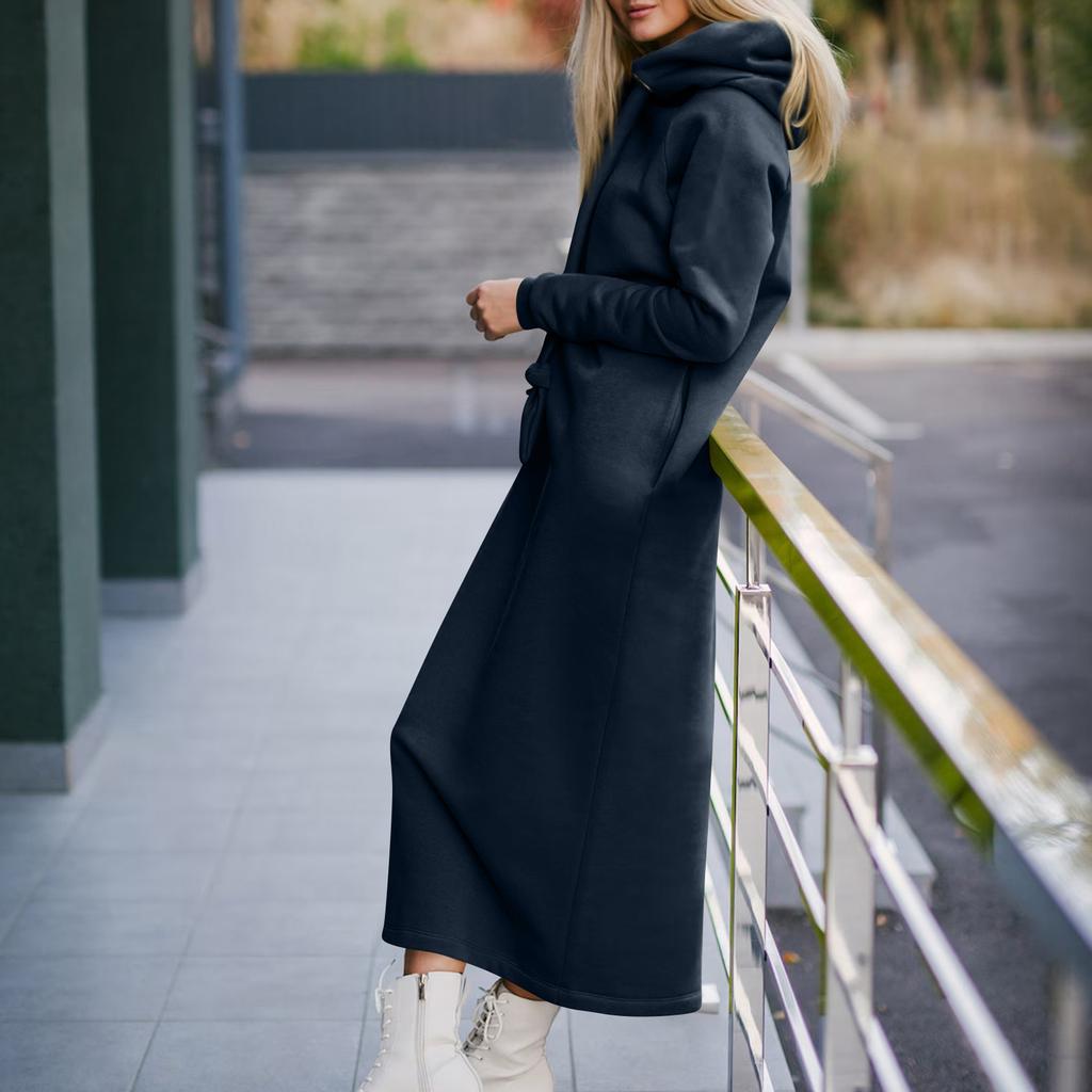 Женский модный однотонный худи с длинными рукавами и флисовой подкладкой