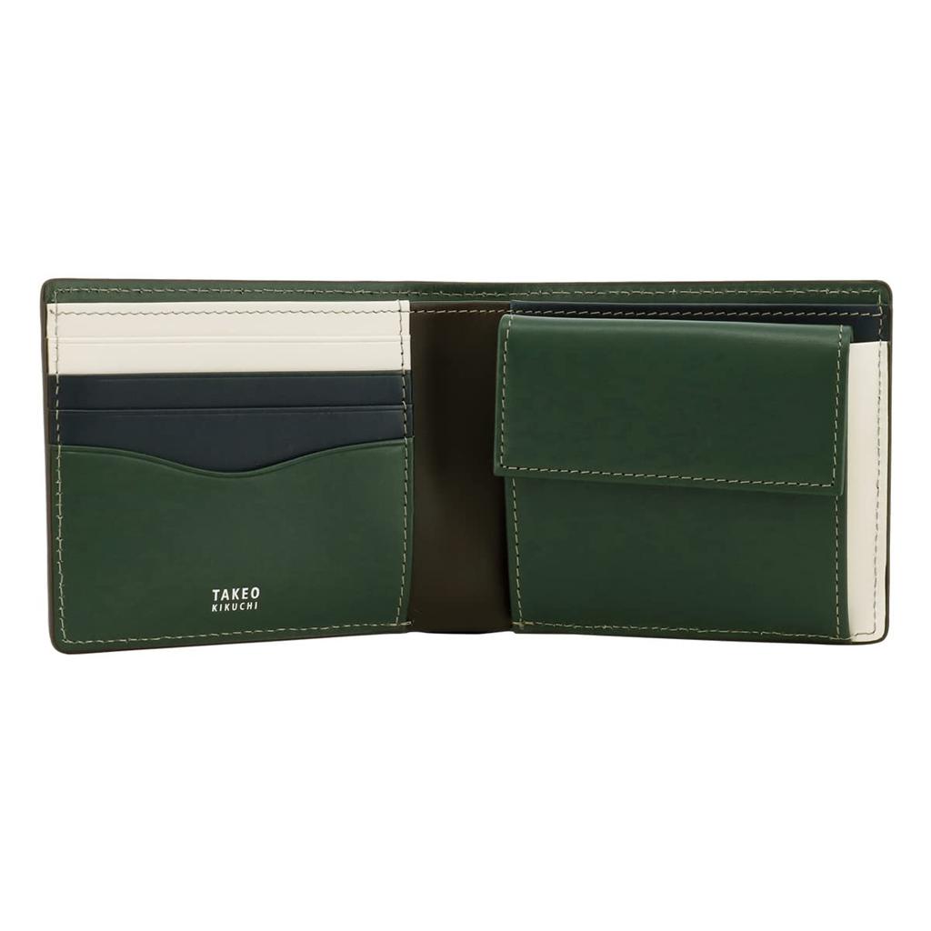 Takeo Kikuchi Men's Margo II Bifold Wallet, Genuine Leather, 780613, Cowhide Leather, 05, Green