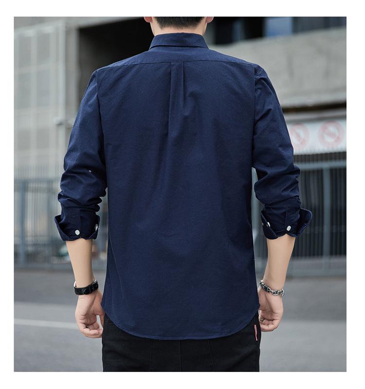 Мужская приталенная рубашка Оксфорд с длинным рукавом - Весенне-осенняя повседневная и дышащая