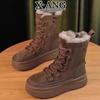 Интегрированные с натуральным мехом зимние женские ботинки на толстой подошве, нескользящие, водонепроницаемые, большие хлопковые ботинки, ботинки Мартина средней высоты, детские