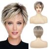 Synthetic Pixie Cuts Wigs Female Short Haircuts Wig with Bangs Natural Hairstyle Mommy Wigs Ombre Blonde Color Gradient