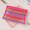 Purse Makeup Nylon Stationery Rainbow Color Cosmetic Storage Zipper Pencil Case Mesh Pen Bag Grid