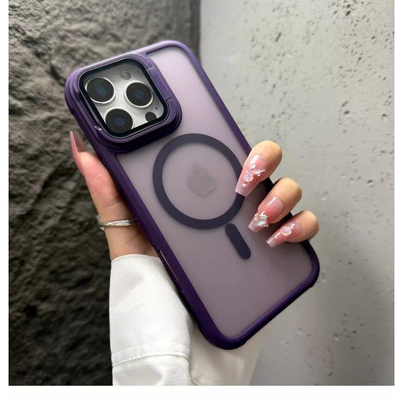 Модный чехол-подставка с магнитным креплением для iPhone 16 15 14 Plus 13 12 16 Pro Max с защитной крышкой для объектива для чехла MagSafe