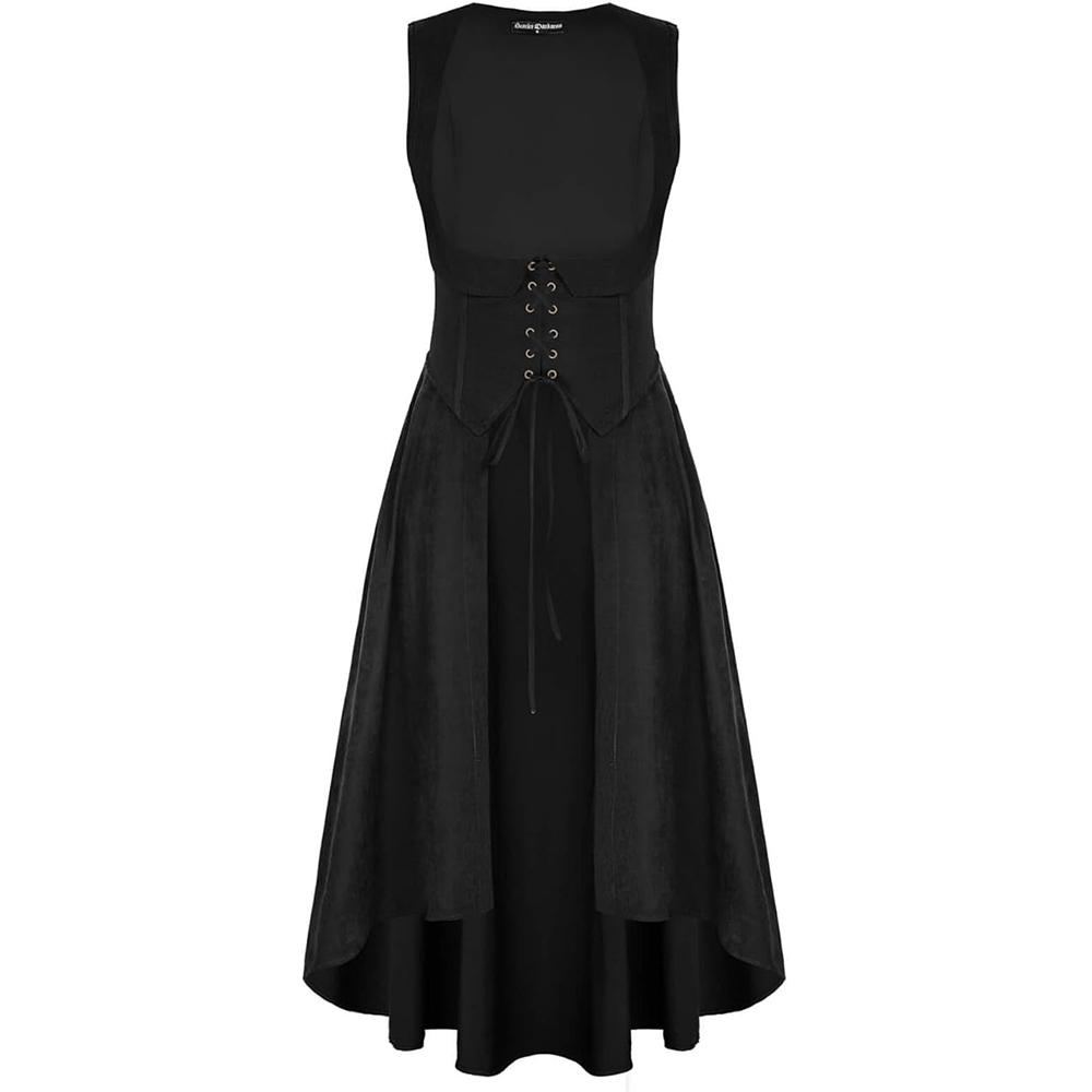 Women Renaissance Costume Underbust Pirate Peasant High Low Dress with Pockets