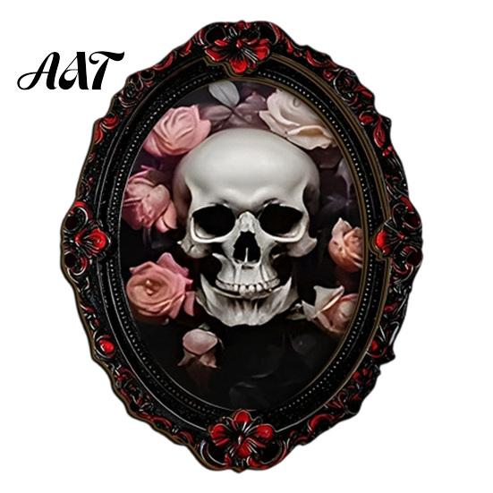 Halloween Skeleton Kitchen Accessories Gothic Refrigerator Magnet, Retro Oval Photo Frame Fridge Magnets, Distressed Decorative Metal Cabinet Magnets