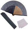 [Osaka Choseido] Men's Stylish Folding Fan, Business Style, with Fan Pouch and Handkerchief, Two-Tone Short Rib Gauze Pattern (Gray)