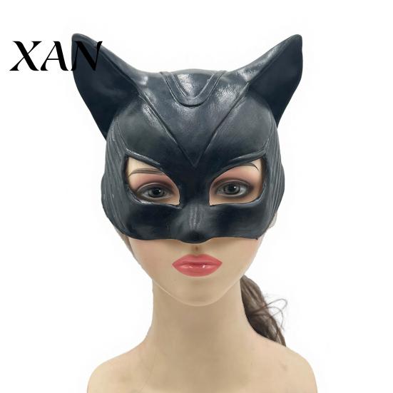 Cool Black Costume Mask Halloween Catw Woman Mask, Cat Eye Soft Latex Full Face Leather Accessory for Masquerade Superhero Cosplay Party Pressure-free