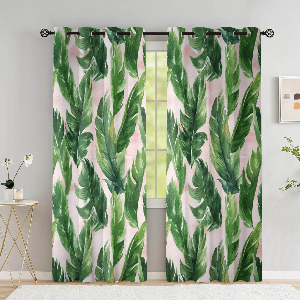 Tropical Leaves Curtains For Living Room Luxury Summer Palm Tree Banana Leaf Window Curtain High Shading (70 %-90 %)2 Panels