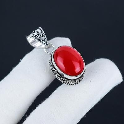 Красивый серебряный кулон с красным кораллом из стерлингового серебра 925 пробы — овальный дизайн ручной работы, повседневная бижутерия, подарок на день святого Валентина