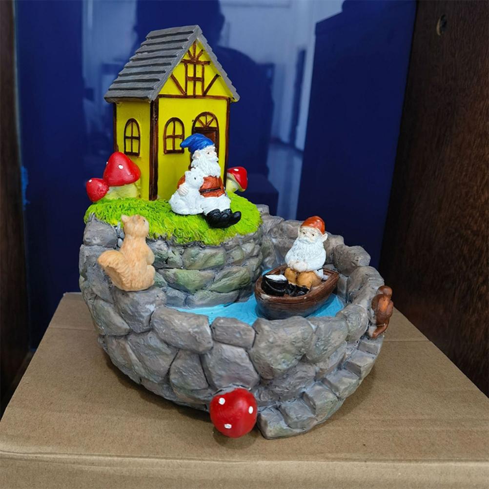 Solar Garden Fountain Ornament  Resin Outdoor Micro Landscape Decoration for Outdoor Patio Backyard Decking Decor