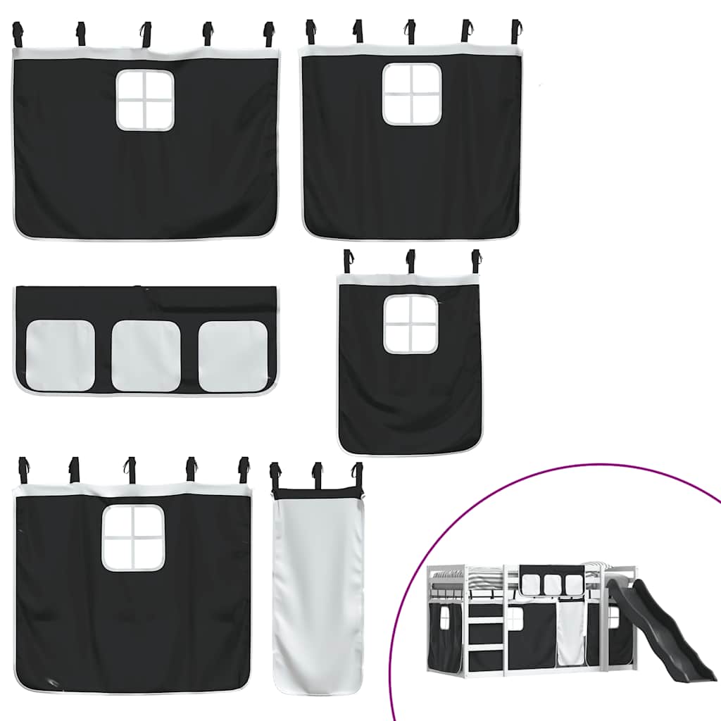 Bunk Bed with Slide and Curtains White and Black 90x200 cm