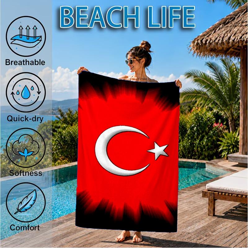 Turkish Flag Design Beach Towel, Quick-drying, Easy to Care for, Suitable for Both Fitness and Beach Vacations,Sports Essential