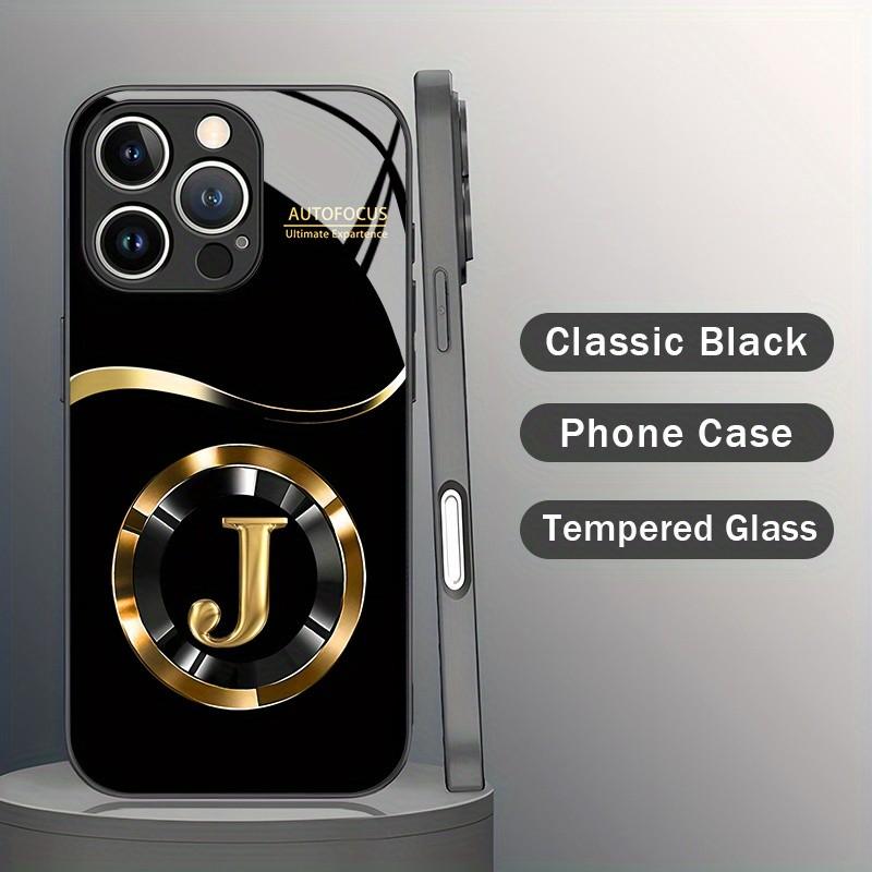 Чехол для телефона с узором из золотой буквы J Для iPhone 17 16 16e 15 14 13 12 Mini 11 Air Pro XS Max XR X Plus Стеклянная Силиконовая Рамка Чехол