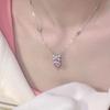 Women Necklace Sparkling Rhinestones Heart Bow Design Pendant Necklace Valentine Day Anniversary Jewelry Gift