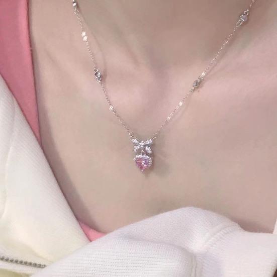 Женское ожерелье с блестящими стразами, кулон в виде сердца и банта, колье, подарок на День святого Валентина, годовщину