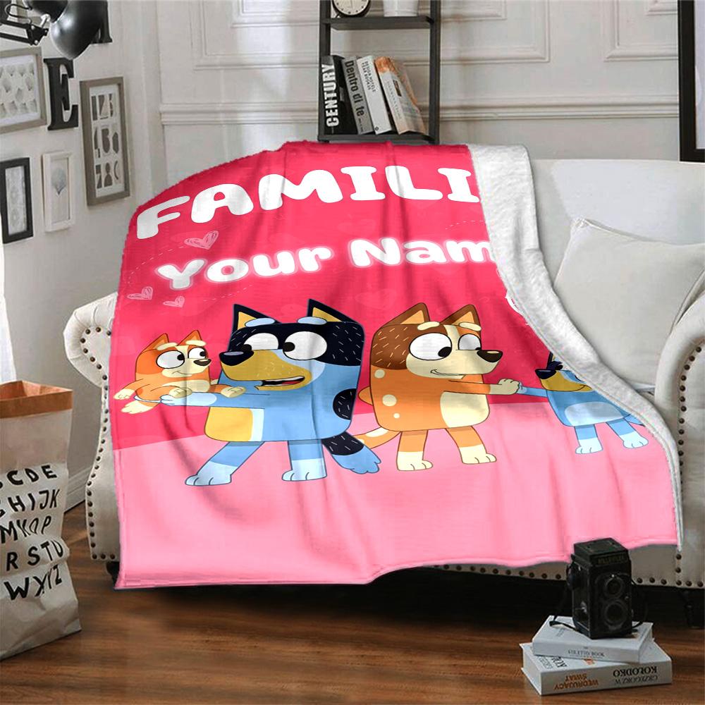 Bluey Personalized Text Blanket Cozy Customizable Blanket Warmthful Decor Perfect for Picnics Office Chair Chair Seaside Four Seasons Universal