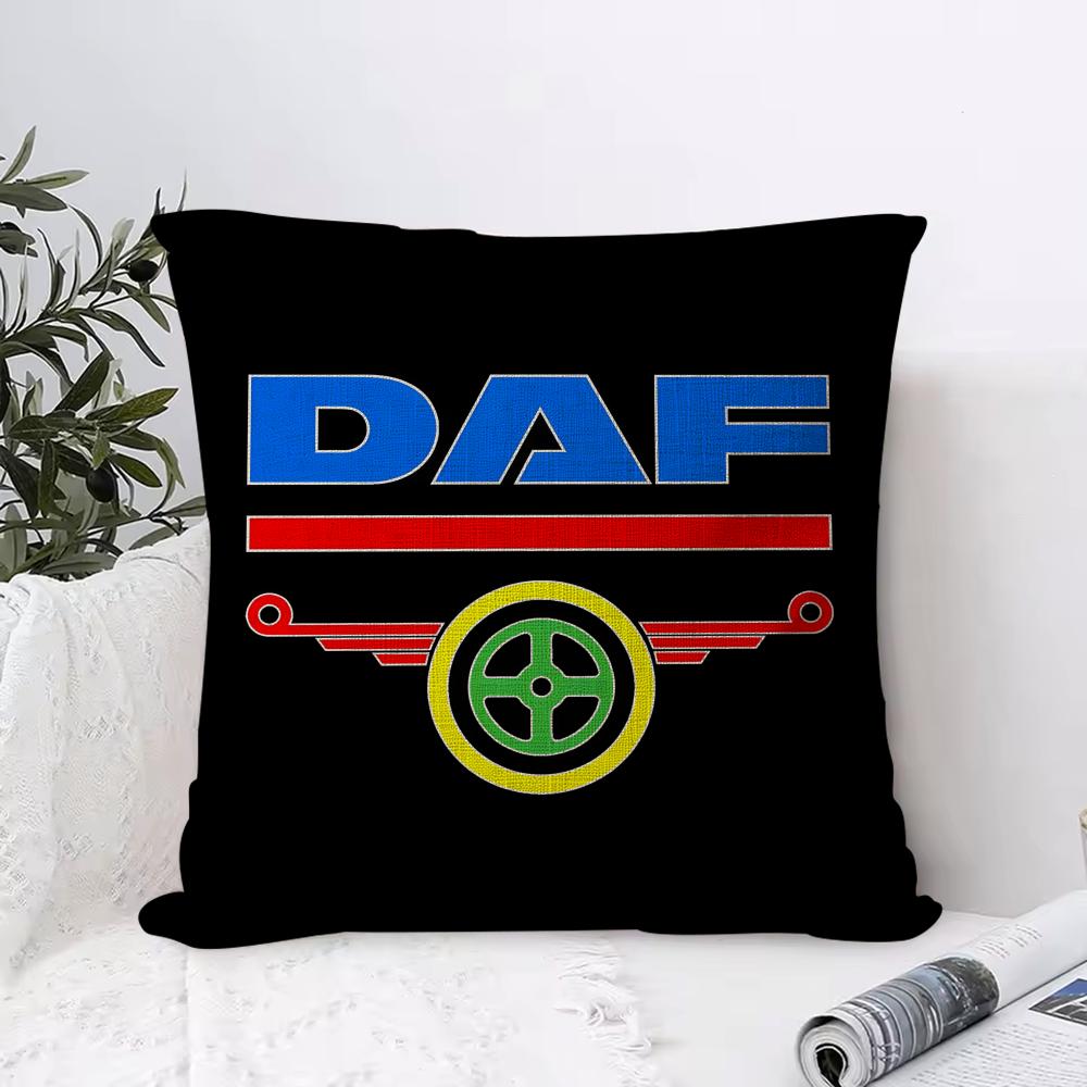 Подушка с логотипом грузовика DDAF Чехол из эко-льна Наволочка Двусторонний принт Дышащая Прочная Молния Декор для дома Подарок