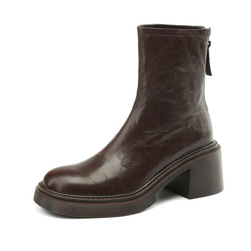 Krazing Pot Sheepskin Winter Round Toe Chunky Heels Chelsea Platform Boots Women Zipper Ankle Boots